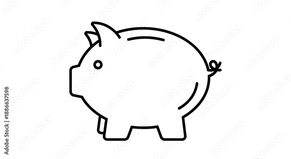 Obraz premium Piggy bank line icon for saving money, financial planning, banking, and investment. Minimalist outline illustration of a finance symbol.