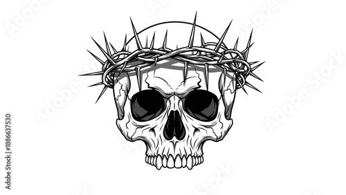 Skull with Crown of Thorns Illustration 1.
