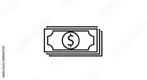 Stack of Dollar Bills Outline Icon. Vector Symbol of Money Banknotes for Finance, Business, and Payment Concepts.