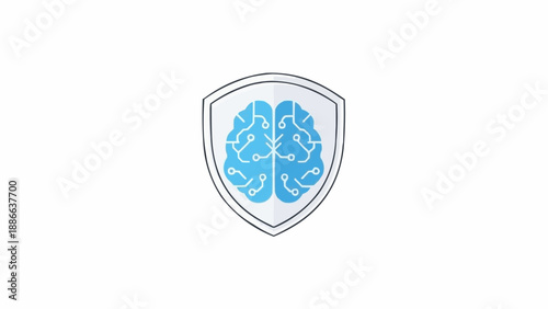 Blue brain inside shield logo symbol.