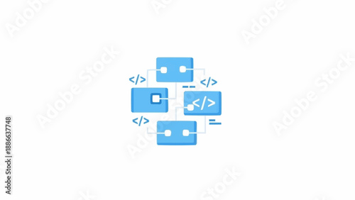 Blue coding symbols on squares.