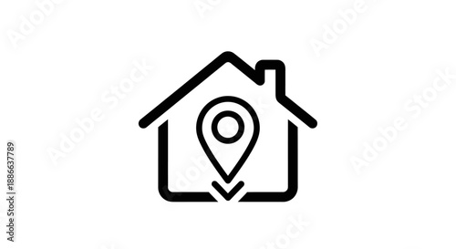 Home location pin icon in a house outline symbol, representing residential address, property search, or real estate navigation