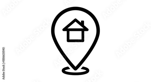 Home location pin icon. Vector graphic of a house inside a map marker, symbolizing residence, address, or starting point.