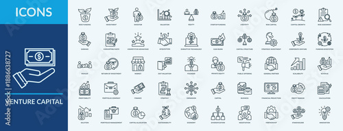 Venture Capital - Icon Collection. Thin Outline Lineal Set contains such Icons as equity, return on investment, earning and more. Simple web icons set