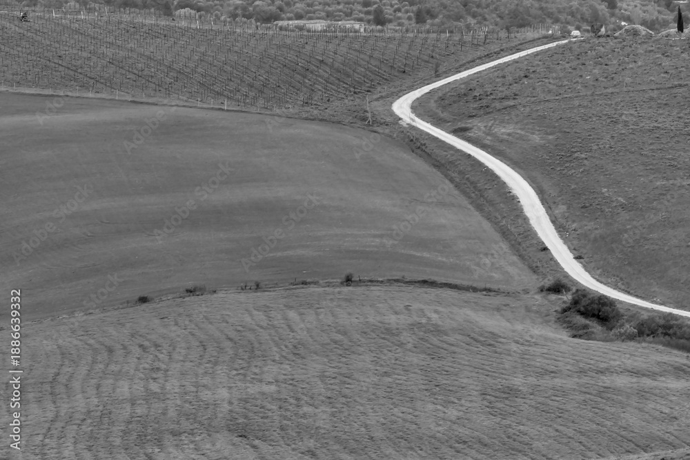 Fototapeta premium Italia panorami della Toscana in bianco e nero. Provincia di Siena,Val D'Orcia e Chianti Senese. Toscana, Italia 