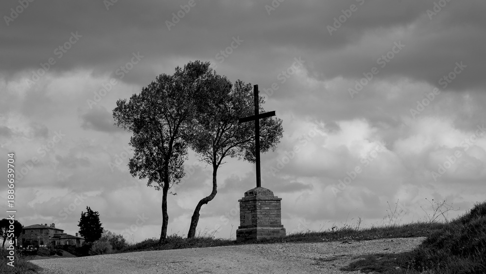 Obraz premium Italia panorami della Toscana in bianco e nero. Provincia di Siena,Val D'Orcia e Chianti Senese. Toscana, Italia 