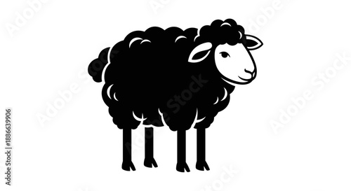 Stylized Black Sheep Illustration Standing Proudly Isolated.