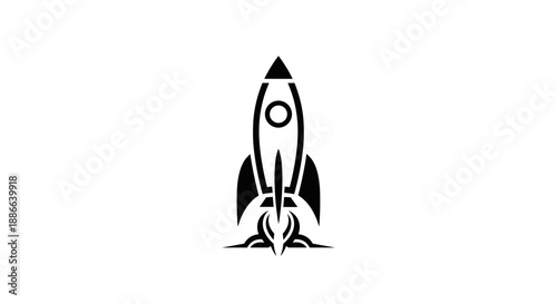 Stylized Black Rocket Ship Launching Upwards.
