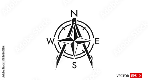 Stylized Compass Rose with North South East West Directions.