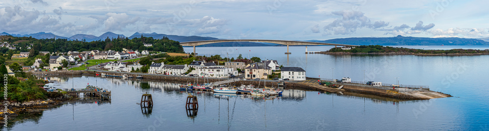 Fototapeta premium Skye Bridge and Kyleakin village harbor in Scotland