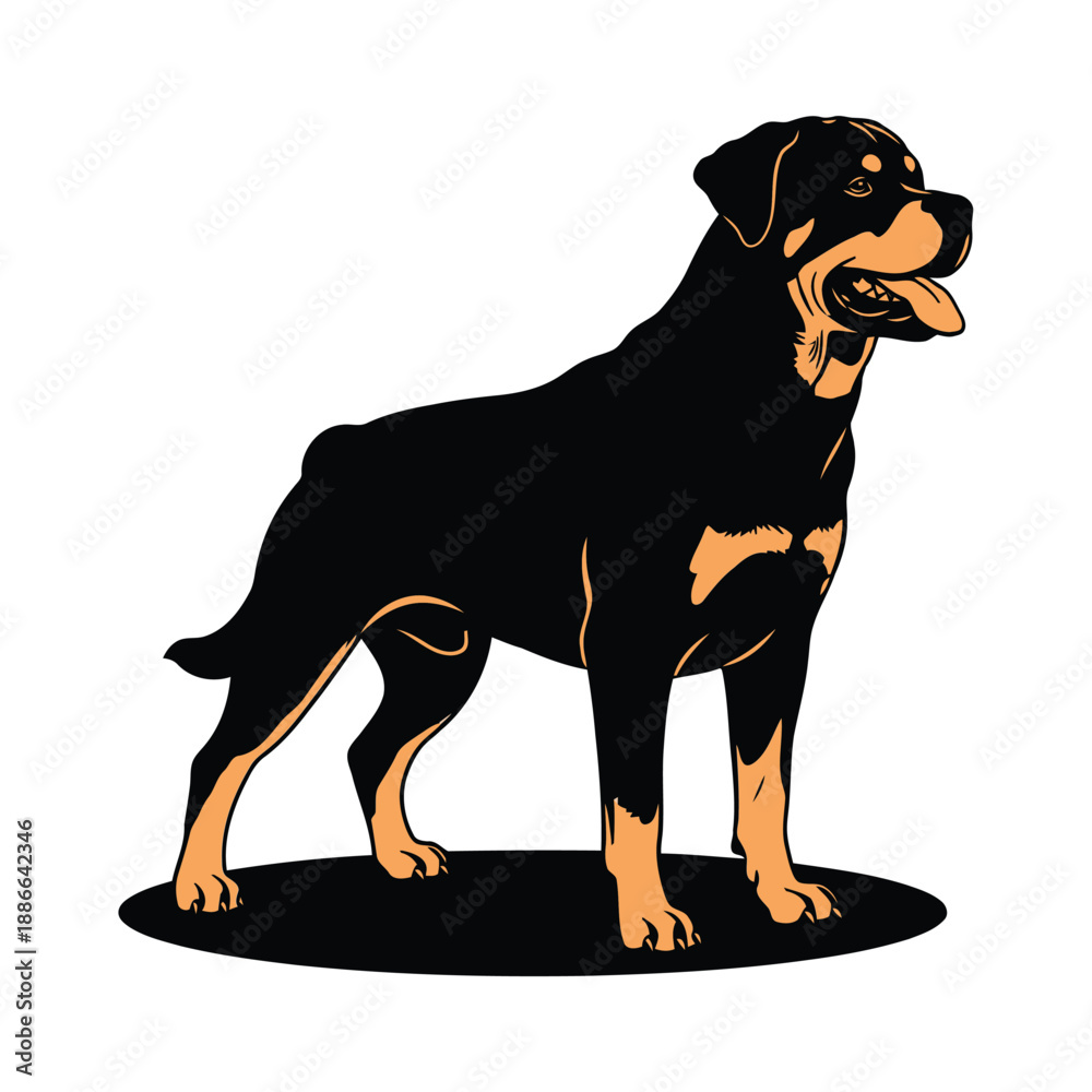 Obraz premium A standing Rottweiler dog illustration on a plain background from a side viewpoint