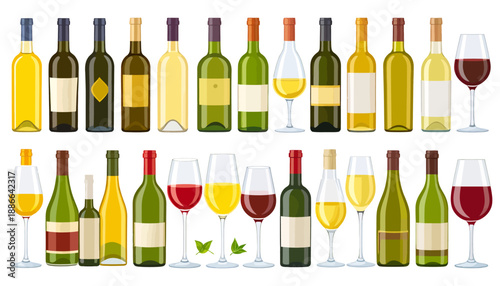 Variety of Wine Bottles and Glasses.