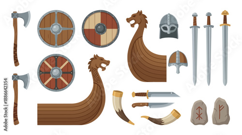 Viking Shields Axes Swords Helmets Collection.