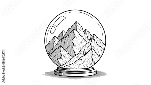 Snow Globe with Majestic Mountain Landscape Inside.