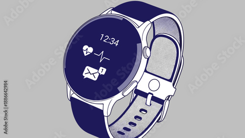 Smartwatch displaying health and notification icons modern wearable technology.