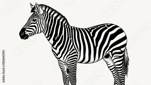 Striking monochrome image of a zebra showcasing its distinctive striped pattern and elegant posture.
