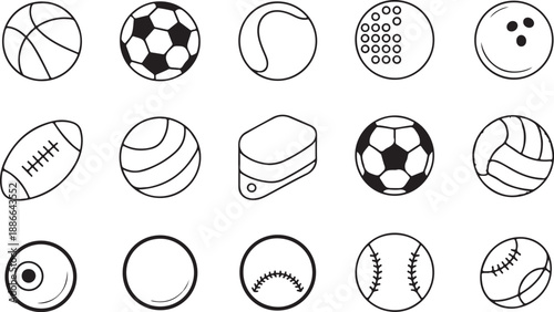 ball outline icons basketball soccer tennis golf and more vector