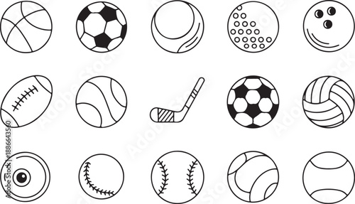 ball set of fifteen monochrome sports balls icons for design use