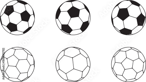 soccer ball icons traditional pattern and line art vectors