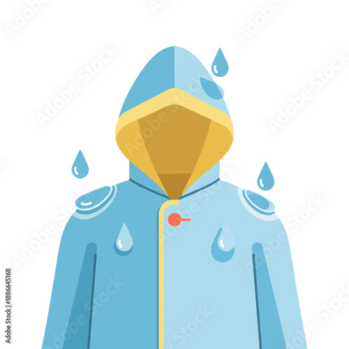 Raincoat with raindrops on a blue background in flat design  
