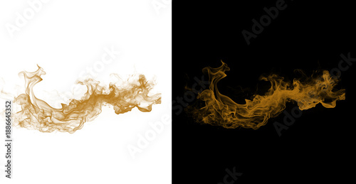 Tableau sur toile Golden smoke wave isolated on white and black backgrounds isolated on transparen