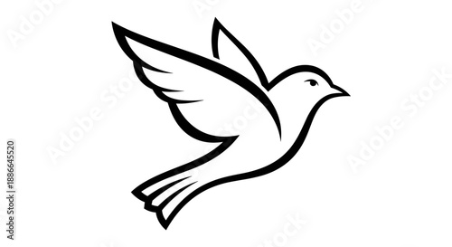 Stylized Line Art Dove in Flight Symbolizing Peace and Freedom.