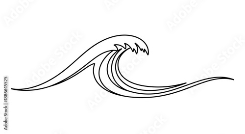 Stylized Line Art Illustration of a Breaking Ocean Wave.