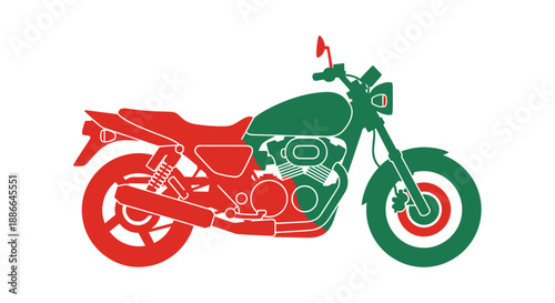 Stylized Motorcycle Illustration Red and Green Colors.