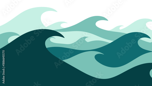 Stylized Ocean Waves in Various Shades of Blue and Teal.