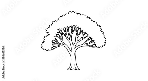 Stylized Outline of a Majestic Tree with Lush Canopy.