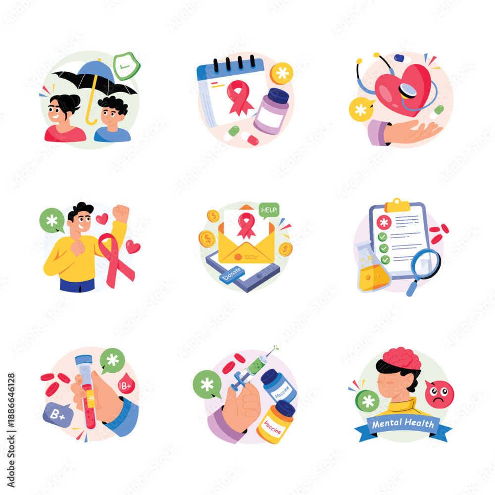 Fototapeta premium Cancer Awareness Concepts Style illustrations set 5