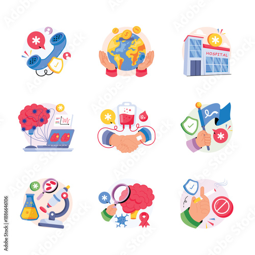 Cancer Awareness Concepts Style illustrations set 3