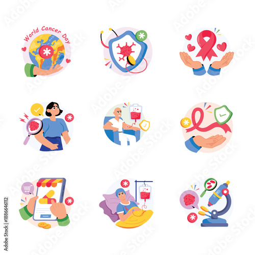 Cancer Awareness Concepts Style illustrations set 1