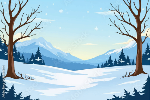 Mountain covered with snowy. Mountain landscape. Illustration of snowy mountain landscape.