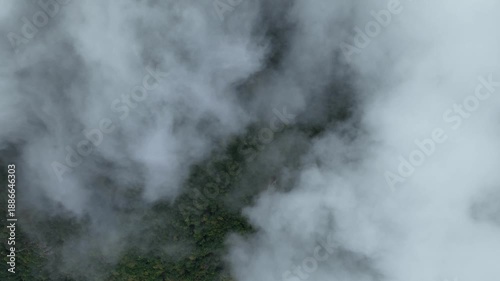 Time-lapse video of a forest in fog, shot from the clouds