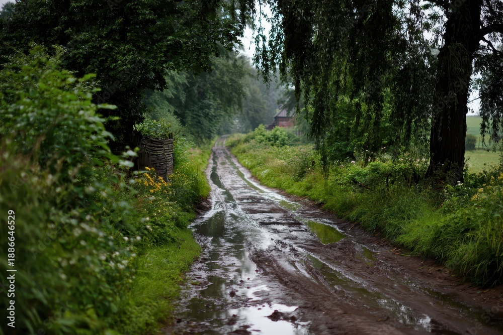 Fototapeta premium Post rain countryside vibrant foliage