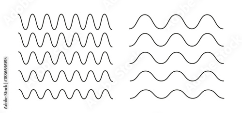 Wavy and zigzag horizontal underline vector illustrations. Waves line collection. Set of wavy lines. Wave ornament pattern. Wave thin black line background.