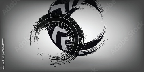 Auto tire tread grunge element. Car and motorcycle tire pattern, wheel tyre tread track. Black tyre print.