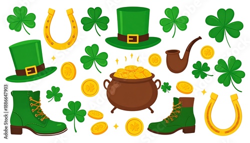 St. Patricks Day elements collection with traditional symbols.