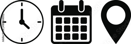 Clock Calendar Location Pin Icons Time Date Map Symbol Set