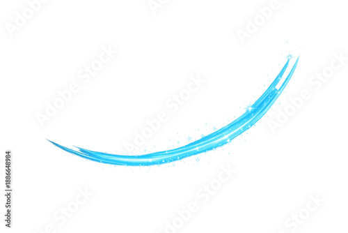 Dynamic blue light swoosh tracing a sparkly magic trail, indicating speed, movement, and technology, on transparent background