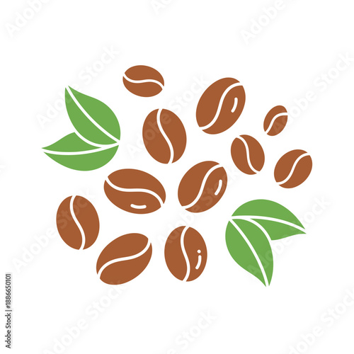 Coffee Beans and Leaves - Flat Design Icon
