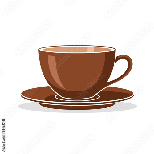 Brown coffee cup and saucer illustration on white background