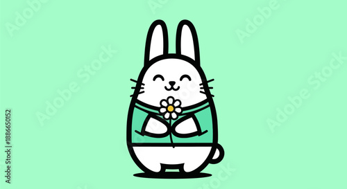 Cartoon rabbit holding flower