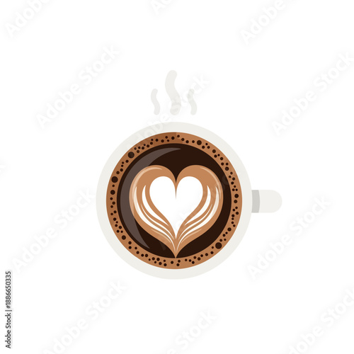 Heart Shaped Latte Art in Coffee Cup, Top View