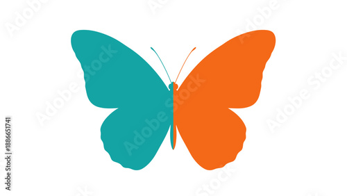 Vibrant butterfly illustration with teal and orange wings against white background.