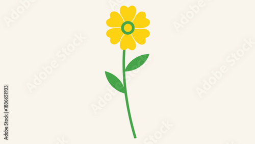 Vibrant yellow flower with green stem and leaves simple and elegant design.