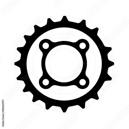 White gear icon with circular center and four bolt details.