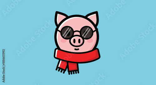 Cartoon pig with sunglasses and scarf