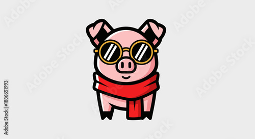 Cartoon pig with sunglasses and scarf
